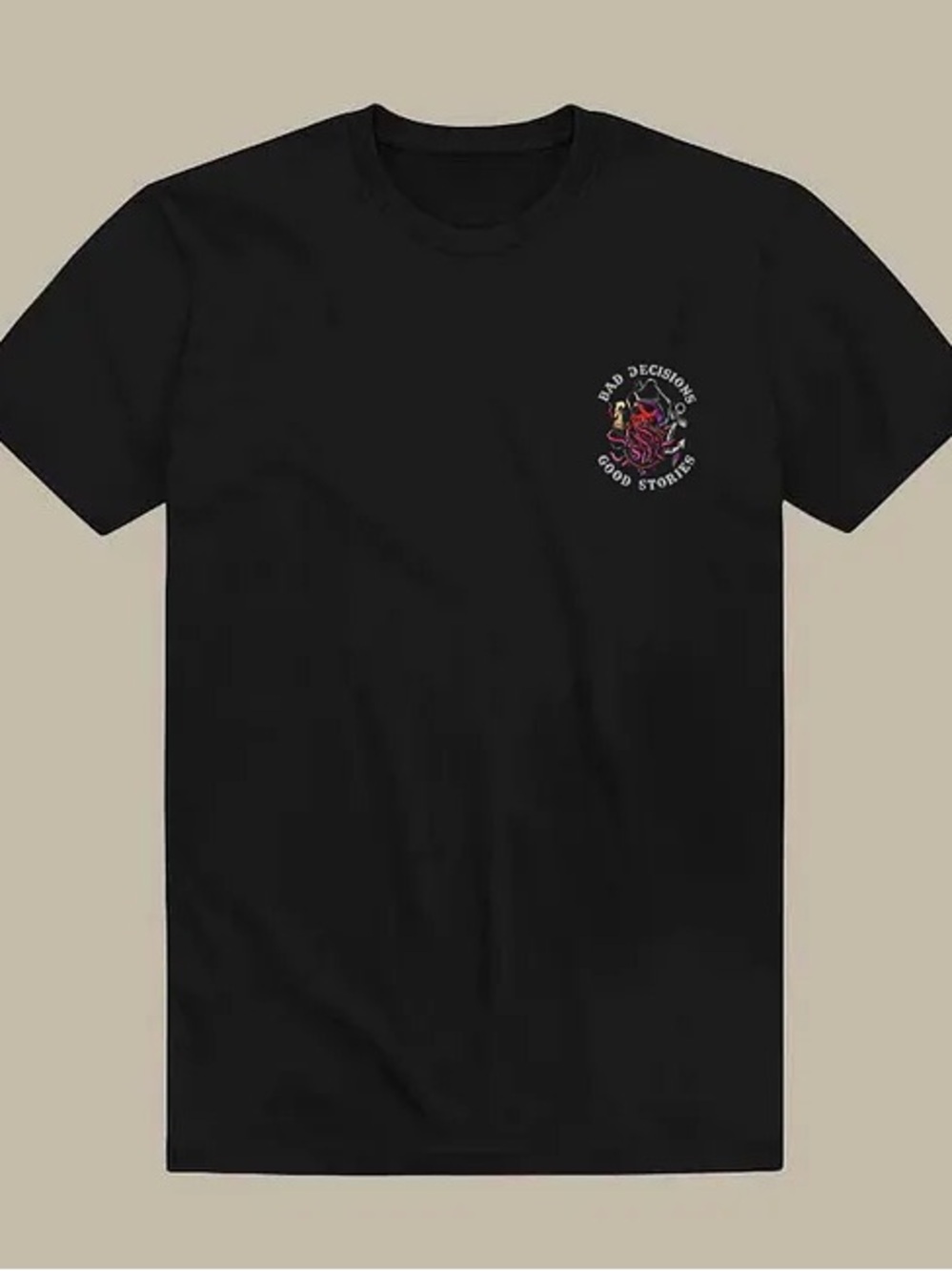 Bad Decisions Good Stories Graphic Black Men's Tee - Picture 2 of 3